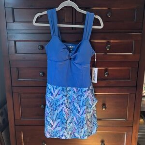 NWT Lilly Pulitzer Luxletic Blue Tankini Dress with Printed Skirt